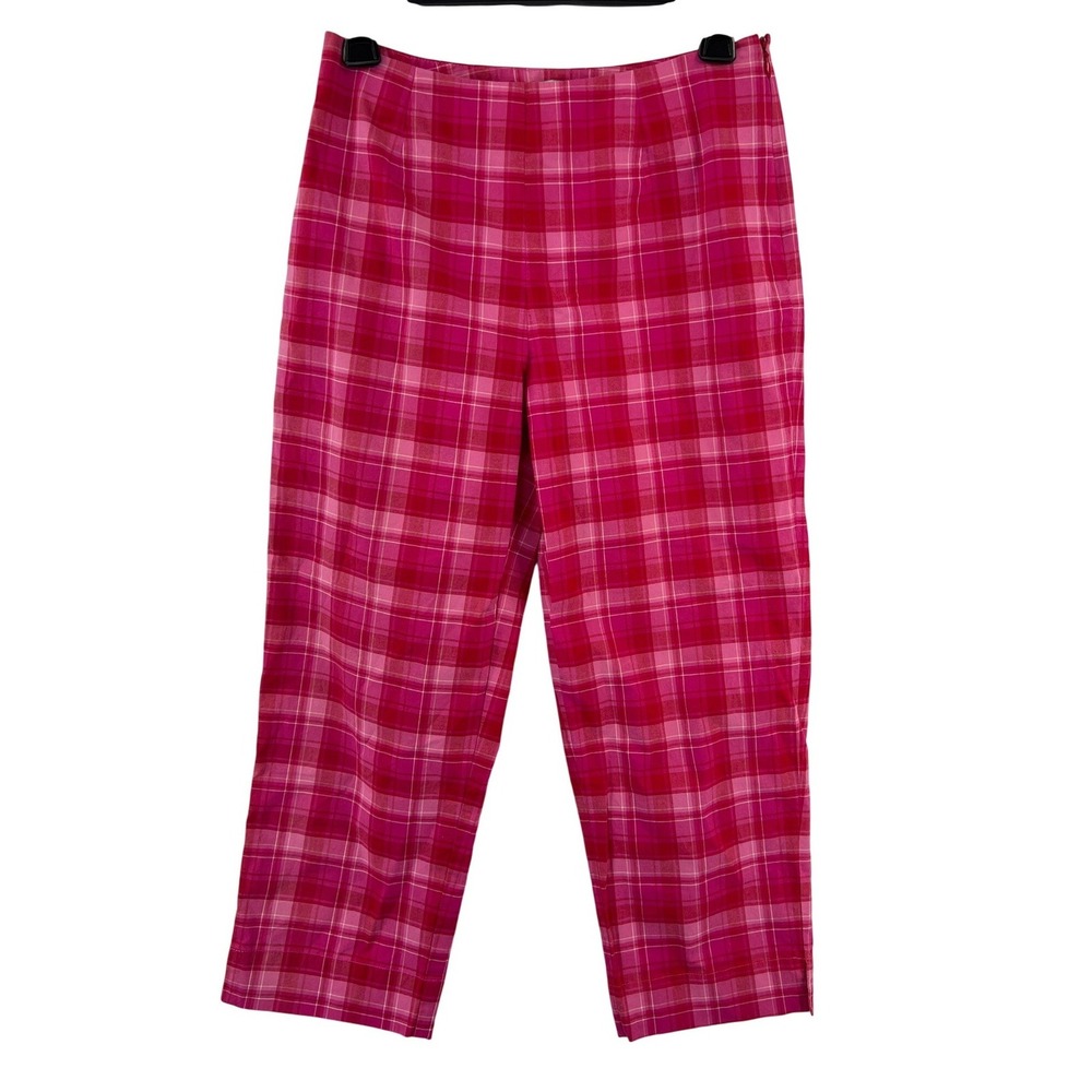 David Brooks Pink Plaid Crop Pants Size 4 Stretch Coastal Preppy Golf Resort - Picture 2 of 7